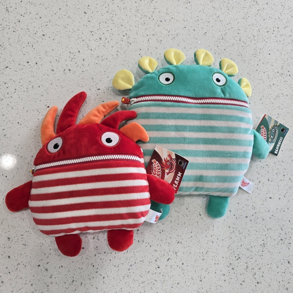 New Gerd Hahn’s Worry Eater Monsters Bundle Plush Zipper Toy Lot Flamm Schnulli